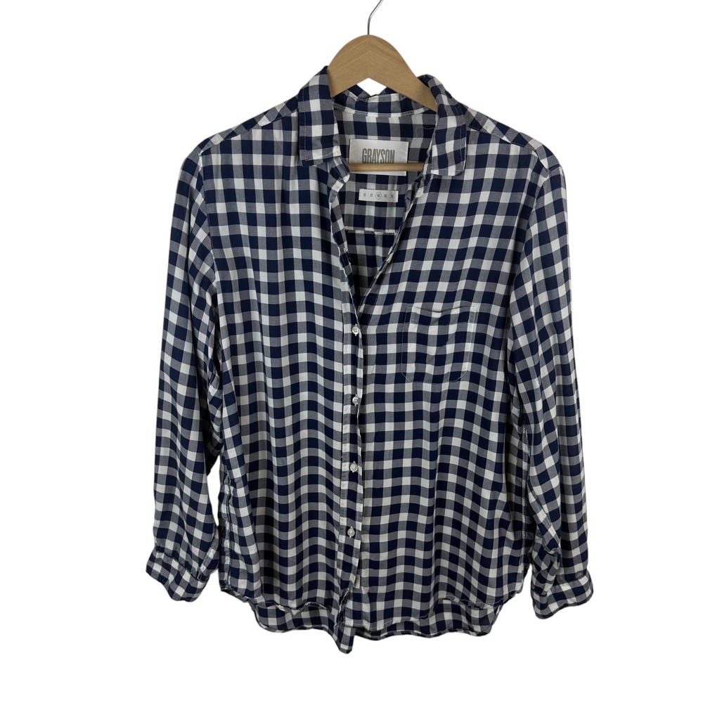 Grayson The Hero Blue White Gingham‎ Lyocell Button Down Shirt Size 3 Medium